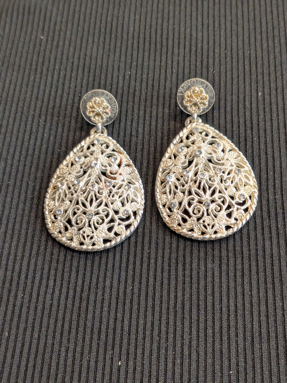 B#3:  Elegant Filigree Teardrop Earrings in Silver
